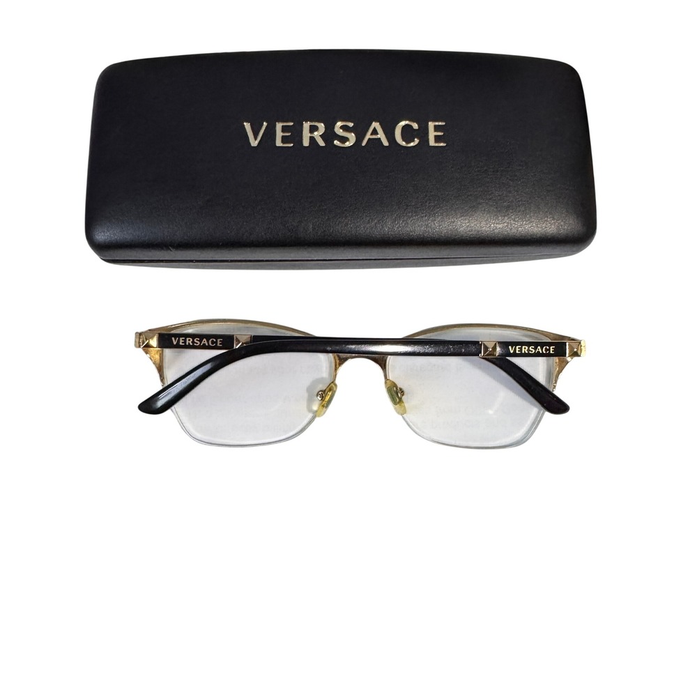 Versace Mod 1218 1342 Black Gold Semi Rimless Cat Eye Eyeglass Frames with Case - Picture 4 of 6